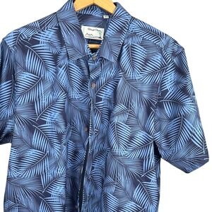 Straight Down Mens Blue Palm Leaf Print Performance Golf Shirt Button Down L